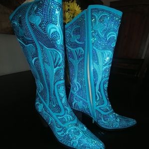 Helen's Heart turquoise sequin cowboy boots size 8